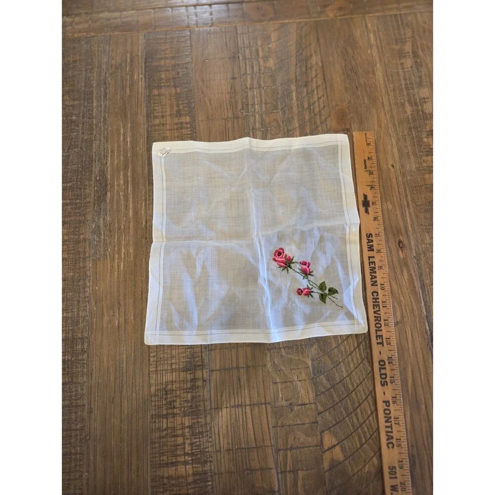 A Burmel Original All Cotton Made In Switzerland vintage embroidered rose hanky